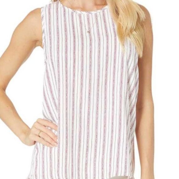 BCBG MaxAzria Sleeveless High Low Hemline White & Scarlet Red Striped Top Size M - Picture 5 of 8